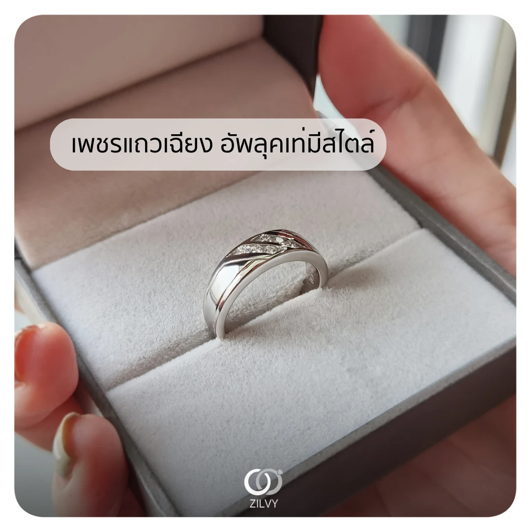 แหวนเพชรผู้ชายฝังสอด Jett — ภาพงานจริง