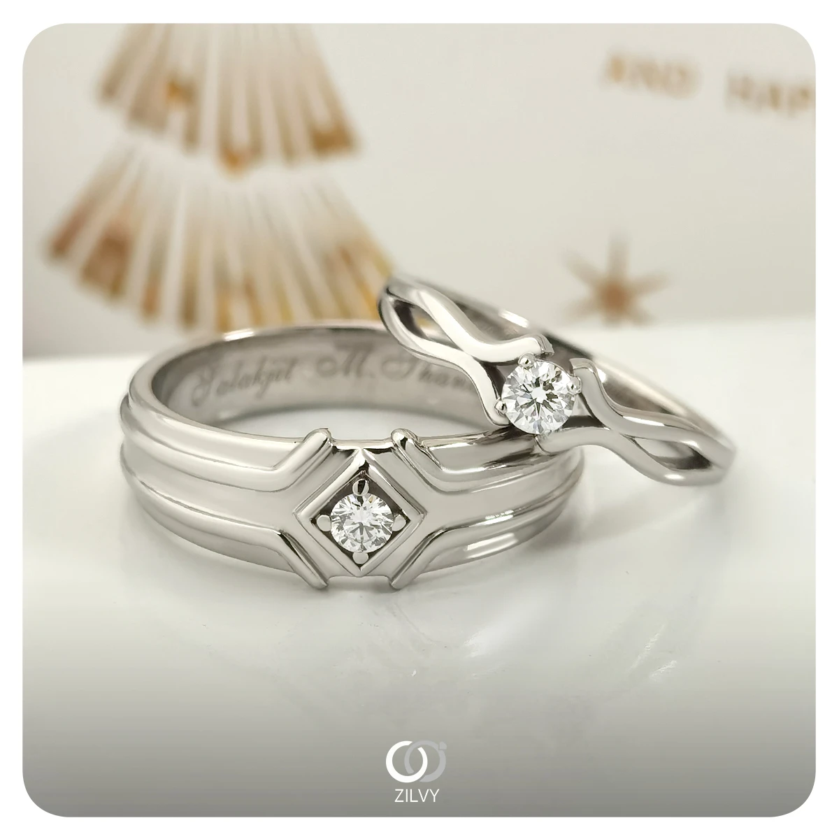 แหวนเพชรผู้ชายเม็ดเดี่ยว Sterling — ภาพงานจริง